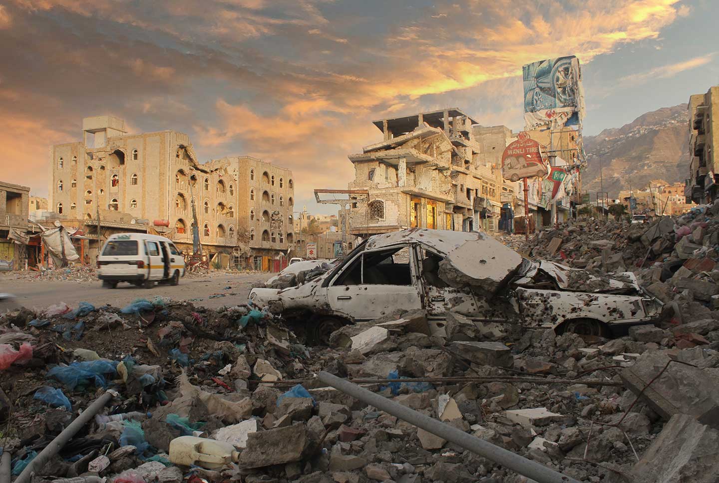 Buildings that were destroyed during the war.