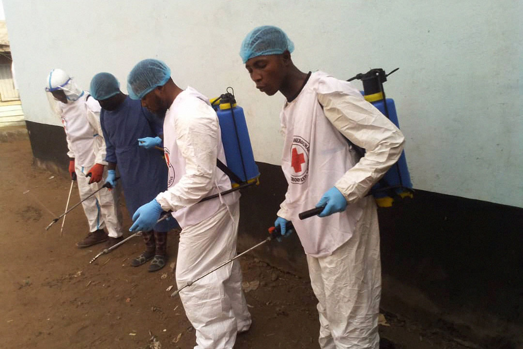 Health workers disinfect a cholera treatment centre in South West Cameroon. Credit: Filbert Eko Eko