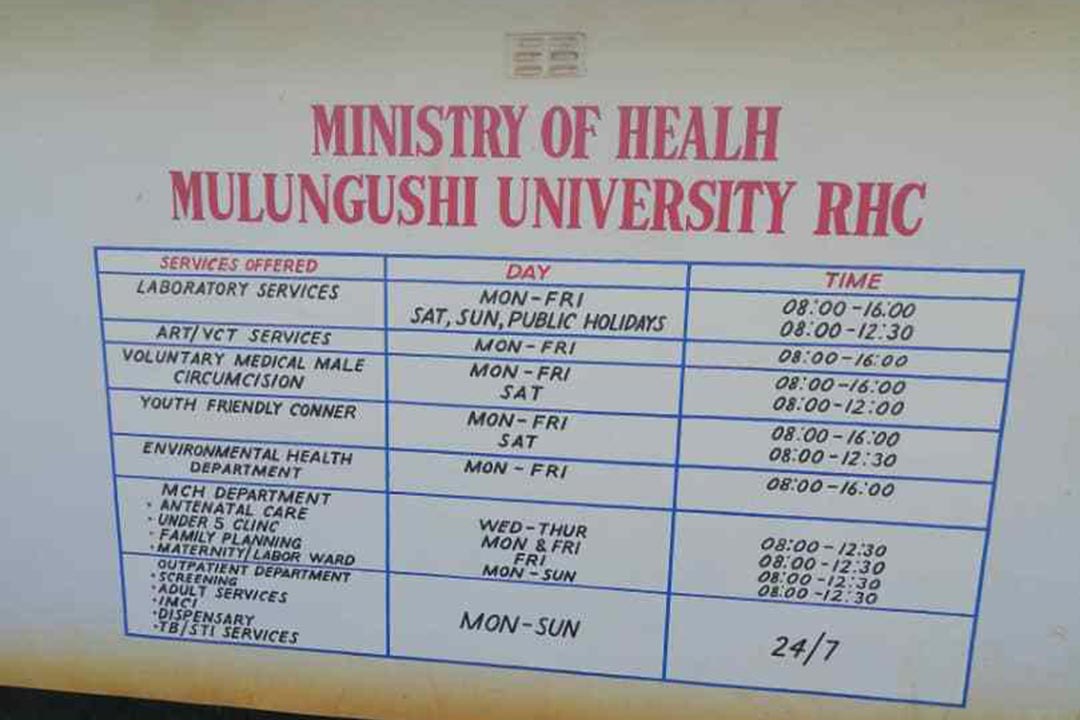 Mulungushi University clinic poster. Credit: Fiske Nyirongo