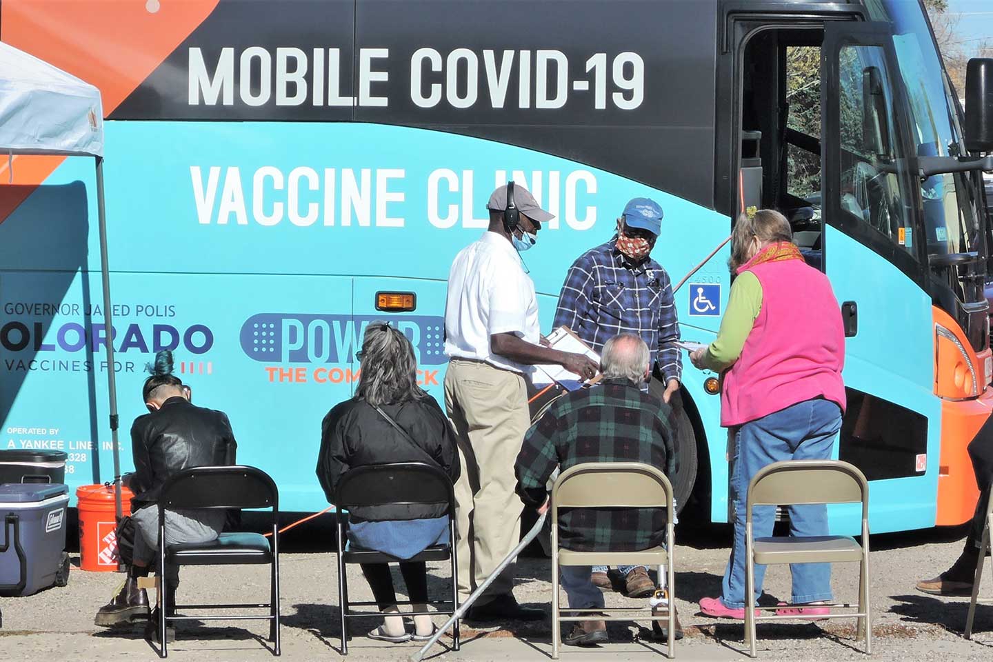 COVID-19 vaccine clinic bus in the US.