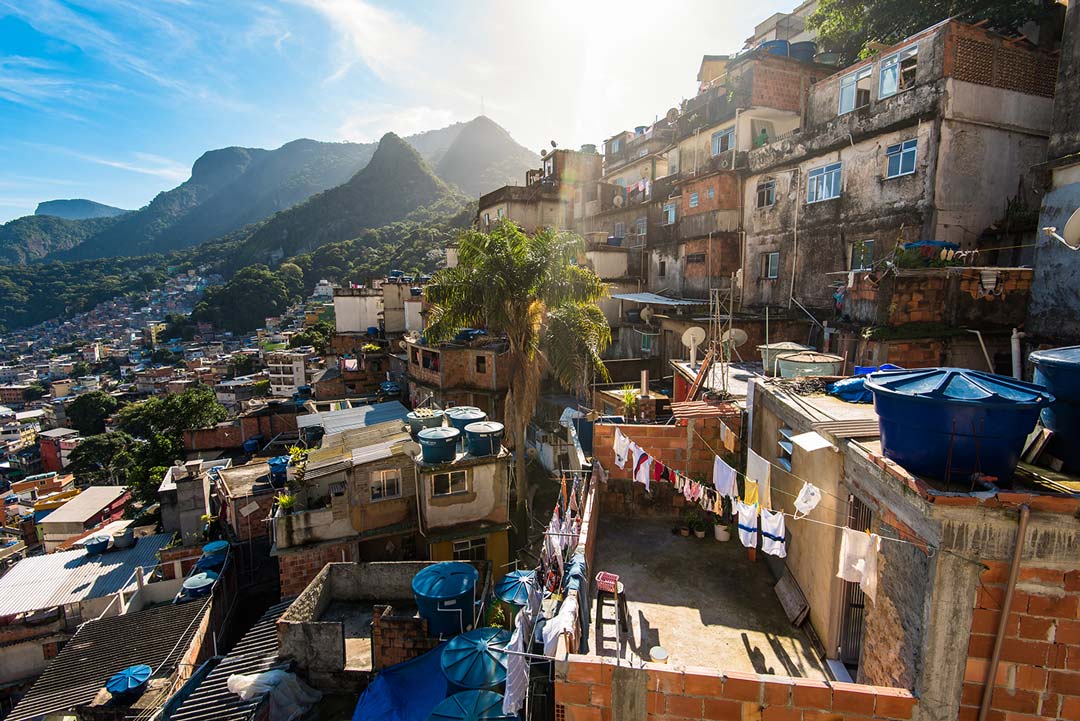 View of Rocinha, the Largest Favela in Brazil, With Mountains Around, in Rio de Janeiro.