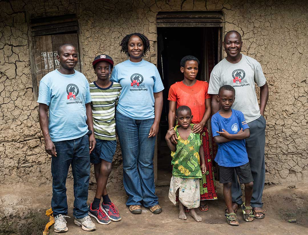 Dr Gladys Kalema Zikusoka and CTPH staff visit a Batwa leader's family around Bwindi. Photo by Jo Anne McArthur Unbound Project