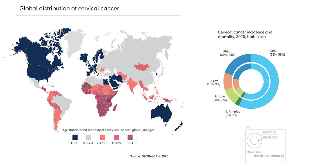 Global distribution of cervical cancer