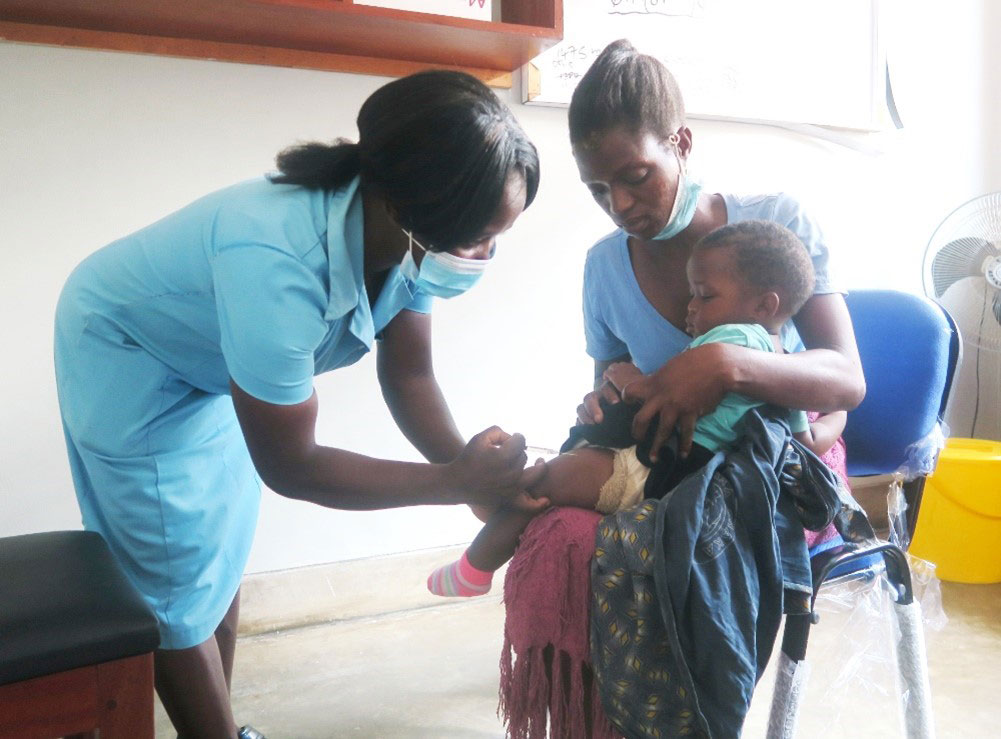 Child receiving typhoid conjugate vaccine as part of an efficacy study in Blantyre, Malawi. University of Maryland, Baltimore/ Leslie Jamka