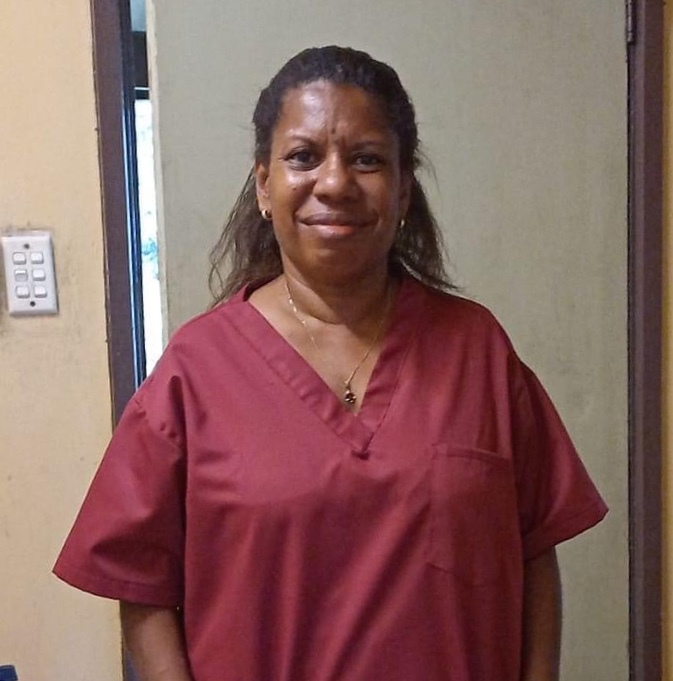 Miriam Key in her scrubs ready for work. Credit: Buimo Clinic, Miriam Key