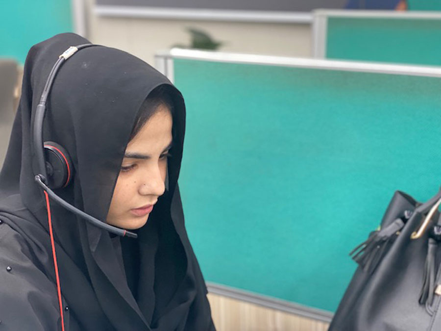 Nadia Khan mans the phones. Credit: Huma Khawar