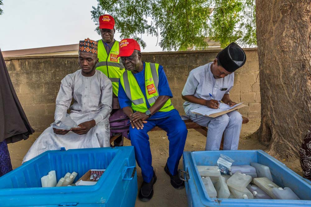 Preparation of a polio vaccination drive in Nigeria in 2019. Mapping software can help health workers identify villages where immunisation is needed. Credit: Rotary International