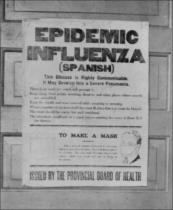 The devastating 1918 influenza pandemic quickly picked up the epithet ‘Spanish flu’, despite being anything but. Credit: Provisional Board of Health, Alberta, Public domain, via Wikimedia Commons