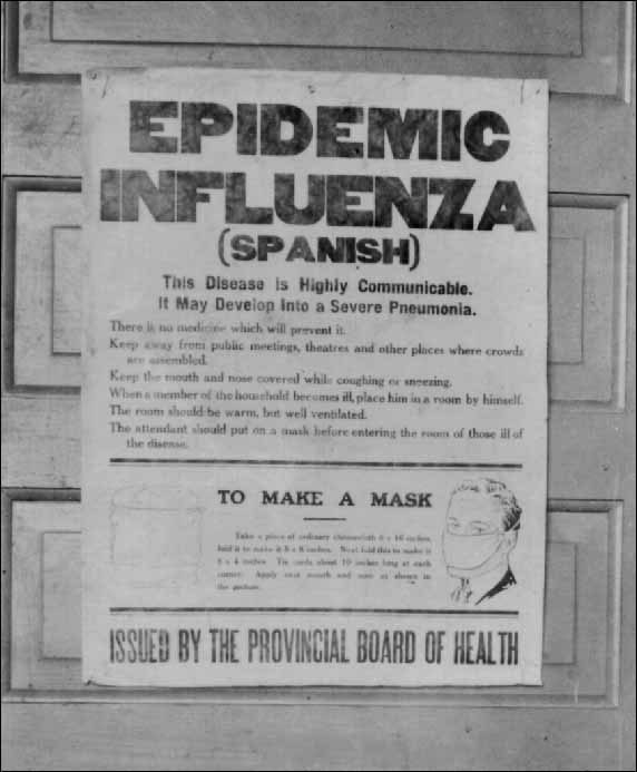 The devastating 1918 influenza pandemic quickly picked up the epithet ‘Spanish flu’, despite being anything but. Credit: Provisional Board of Health, Alberta, Public domain, via Wikimedia Commons