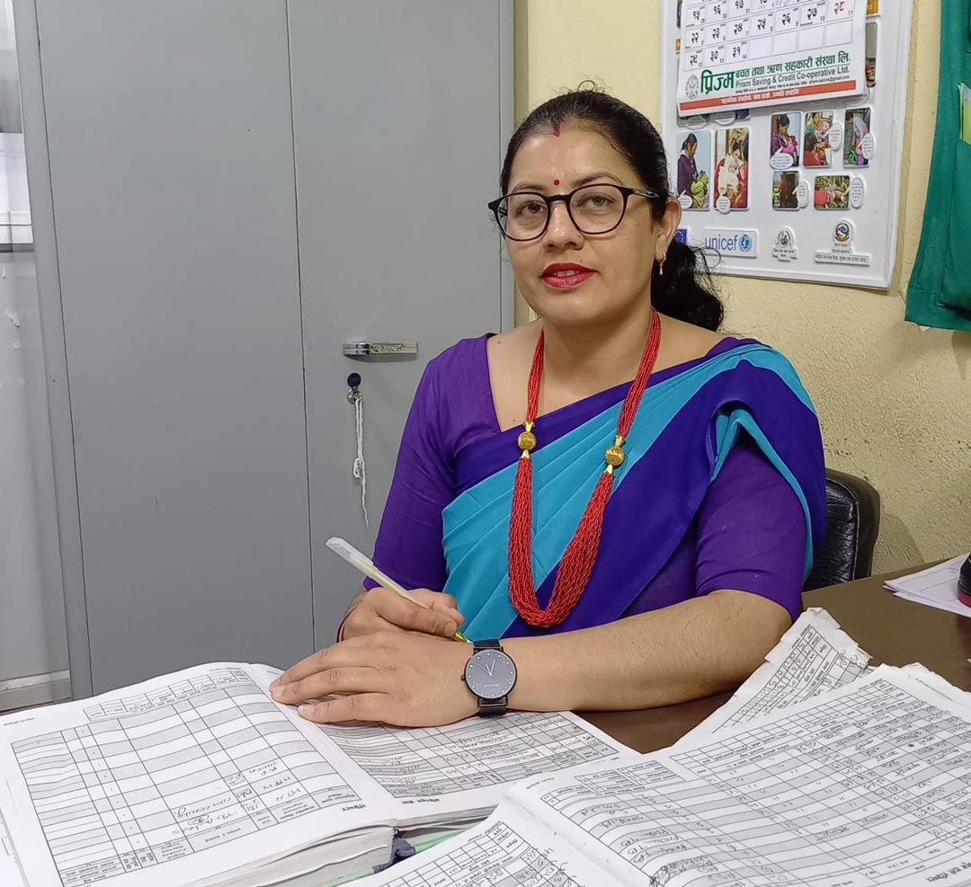 Sumitra Dahal, Assistant Health Worker (AHW) at Balkumari Health Post, Madhyapur Thimi municipality, Bhaktapur, Nepal. Credit: Chhatra Karki