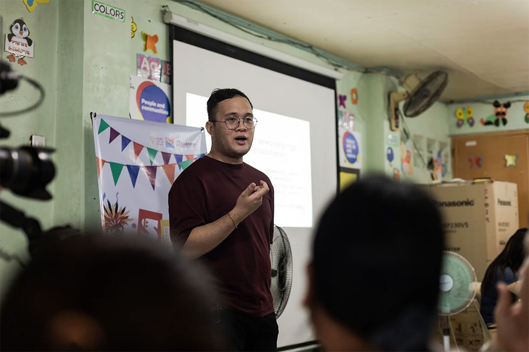 Justin facilitates a training on sexual orientation, HIV, AIDS and legal literacy with members of the LGBTQI+ community in Iloilo City as part of events marking International Day Against Homophobia, Biphobia and Transphobia.