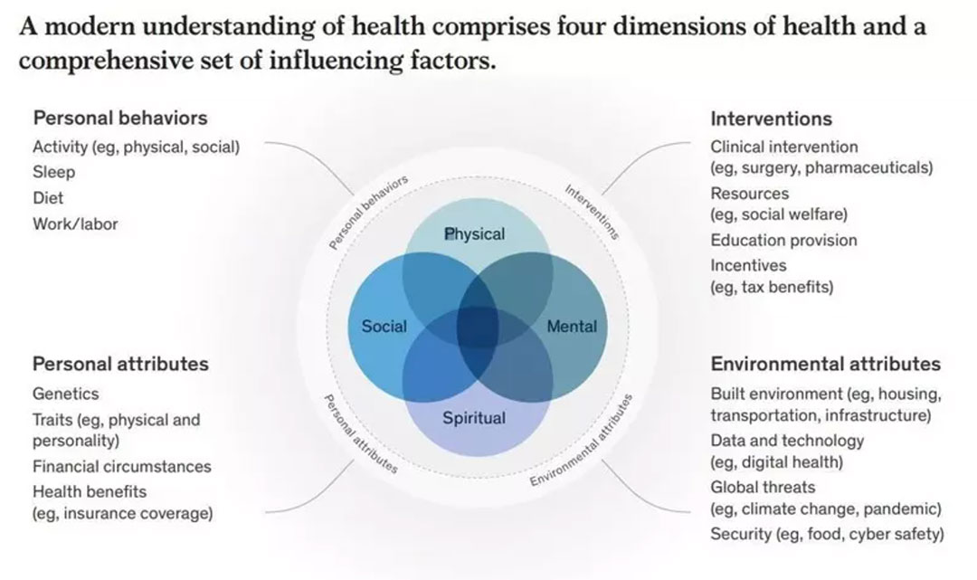 Health is not just physical, but mental, social and spiritual too. Image: Mckinsey Health Institute