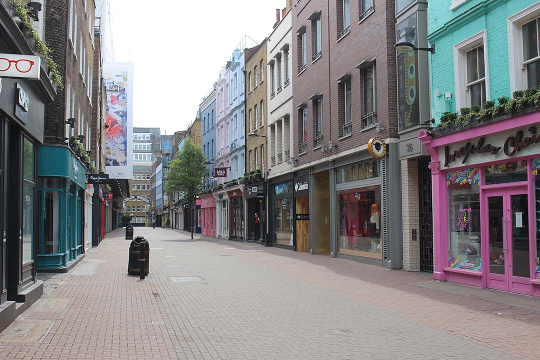 Empty central London Carnaby Street taken during COVID-19 lockdown