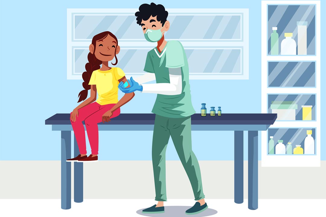 Illustration of a girl getting a vaccine patch. Credit: Science Journal for Kids and Teens