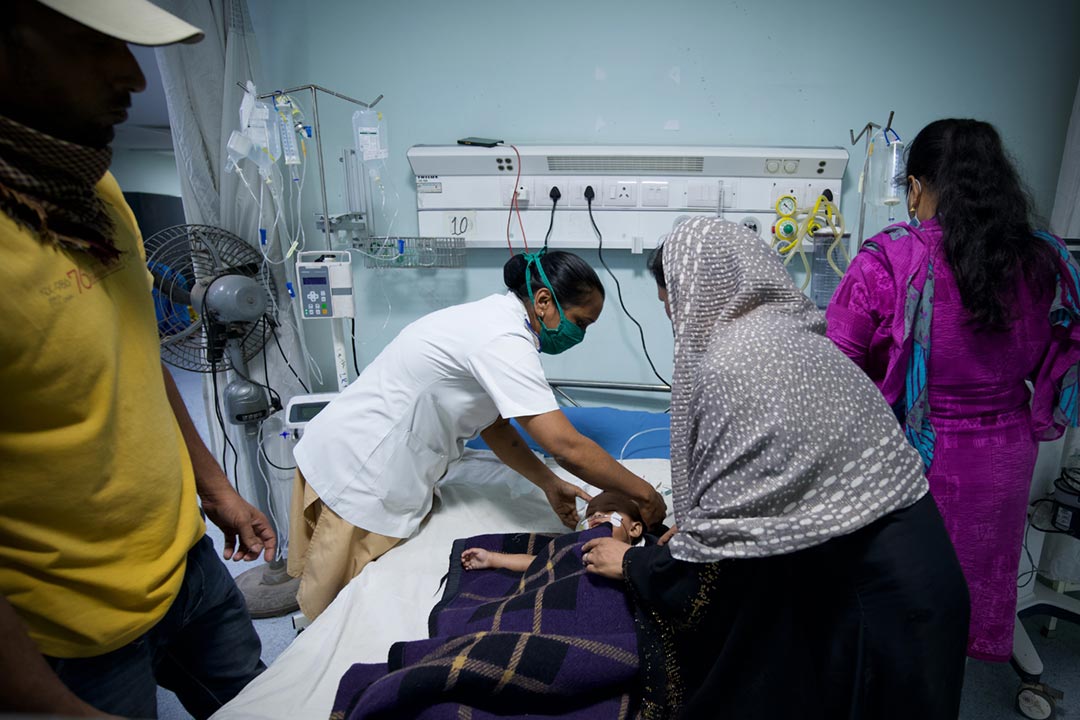 Shahban, aged 11 months, being treated for measles in Thane, India. Shahban survived, unlike more than 136,000 of the 9 million individuals infected with measles in 2022. Credit: Prakhar Deep Jain/GAVI/2023