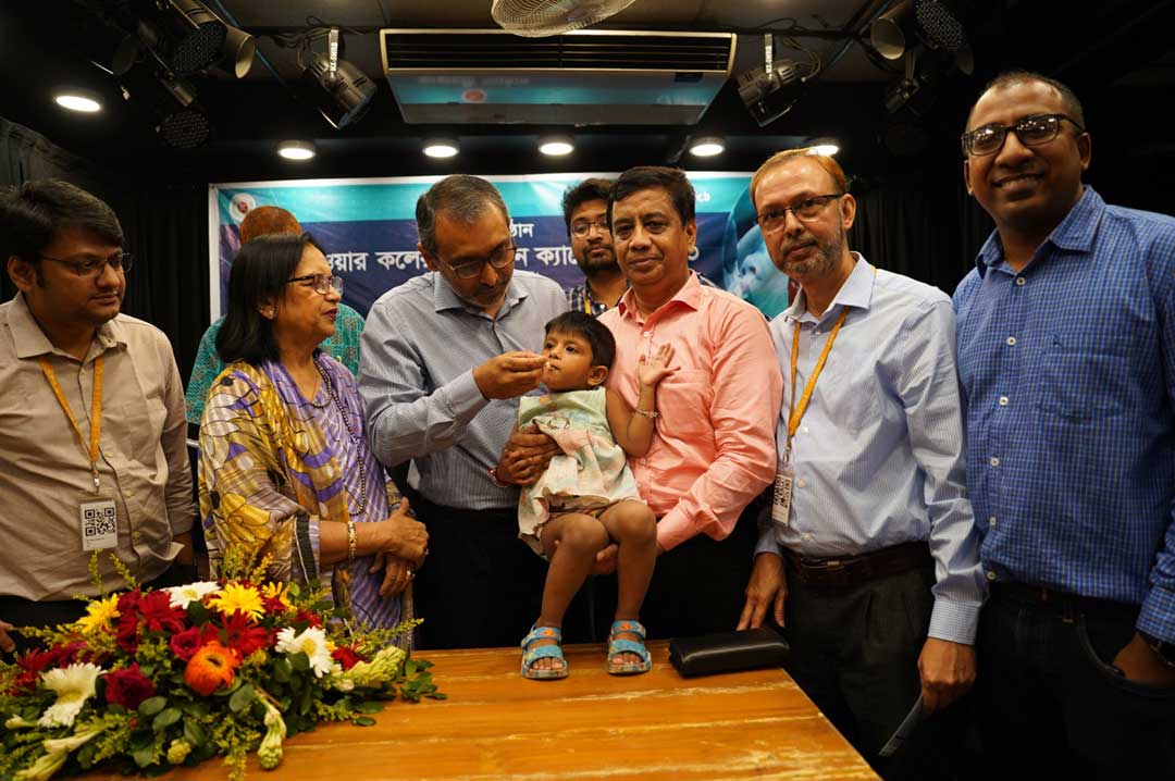 Prof Nazmul Islam, Director of Disease Control at the Directorate General of Health Services providing cholera vaccine in Chattogram city