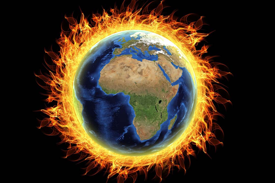 Illustration of the earth burning. Credit: Avtar Kamani from Pixabay