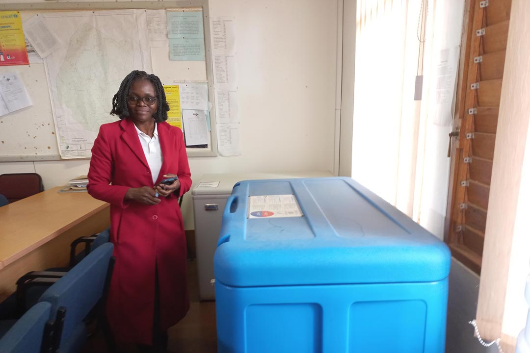 Nurse Tetty showing cold chain storage for COVID-19 vaccines at Mankayane Public Health Unit. Credit: Nonduduzo Kunene