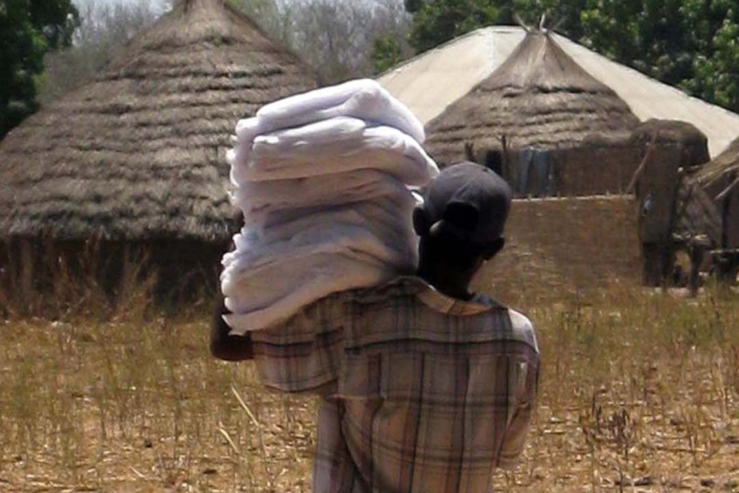 A man returning home with his family's allocation of long lasting insecticide treated mosquito nets. The World Health Organization has updated its malaria policy guidelines, recommending the use of nets treated with a combination of insecticides. Credit: Debbie Gueye, USAID on Pixnio