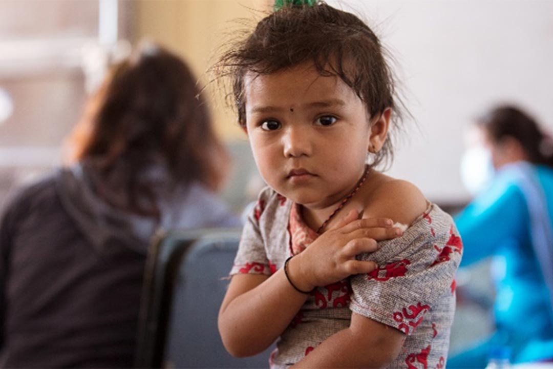 Child after receiving typhoid conjugate vaccine (TCV) in Nepal’s introduction campaign. Credit: Rocky Prajapati, PATH.
