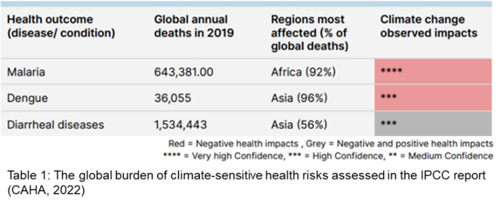 The global burden of climate-sensitive health risks assessed in the IPCC report (CAHA 2022)