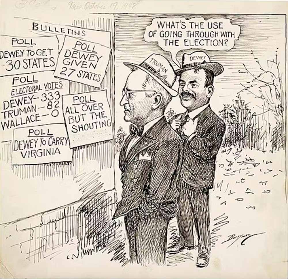 The 1948 election was one of the most famous psephological errors in US history. Clifford K. Berryman/Wikimedia