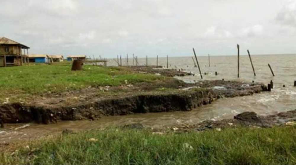Aiyetoro in Ilaje LGA, Ondo state, where the sea has continually preyed on the town. the shoreline is less than 25km away from the town border.