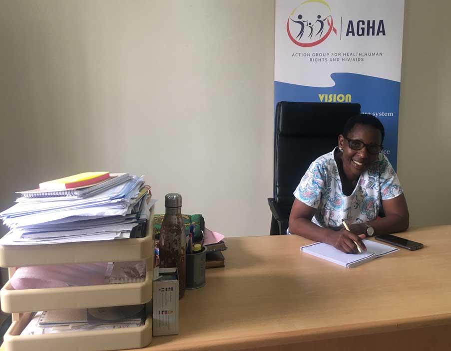 Flavia Kyomukama at her officer in Wakiso. The cancer survivor wants every girl to take HPV jabs to protect against cervical cancer. Credit: John Agaba