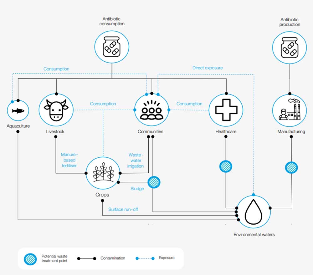 Antimicrobial resistance is introduced to water supplies from animals, humans and agriculture. Credit: World Economic Forum