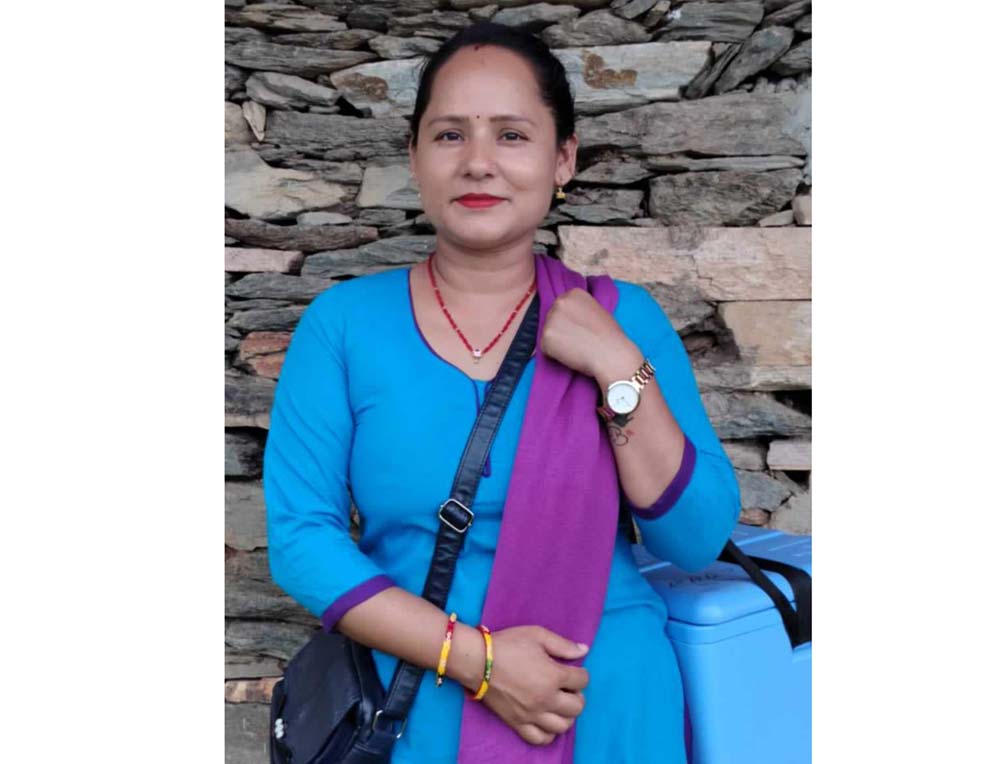 Dipa Giri, Senior ANM, from Bhairikalika Health Post in Bhairavi Rural Municipality, Dailekh district. Credit : Chhatra Karki