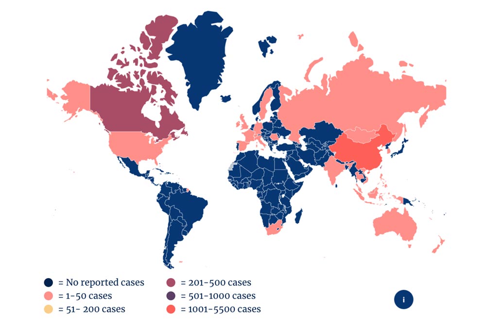 Summary of probable number of SARS cases with onset of illness from 1 November 2002 to 31 July 2003