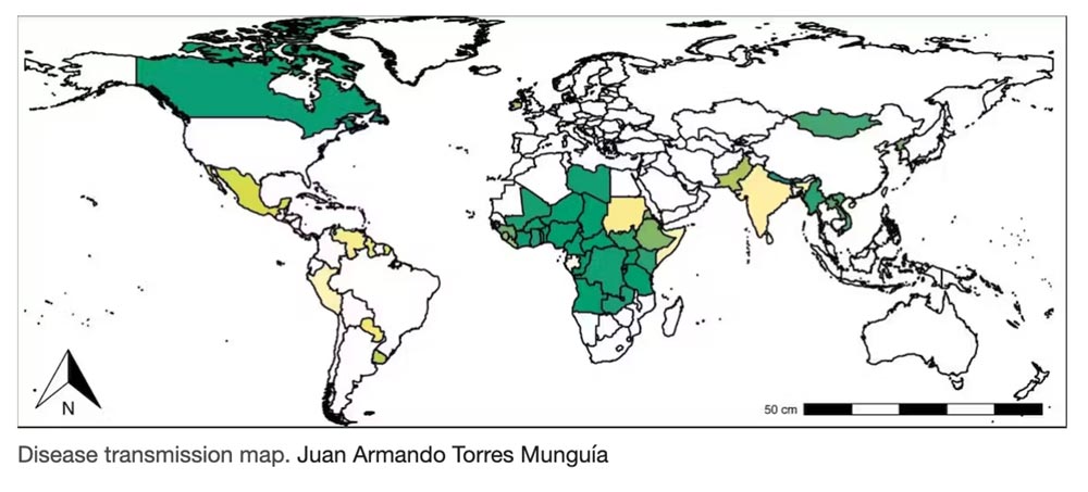 Disease transmission map.
