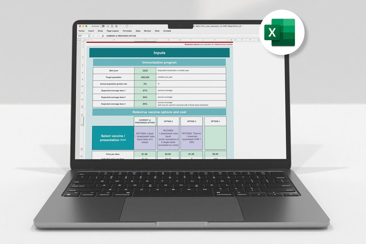 This visual of the Rotavirus Vaccine Cost Calculator for Middle-Income Countries shows some of the fields where users are able to input their own data. Photo: PATH