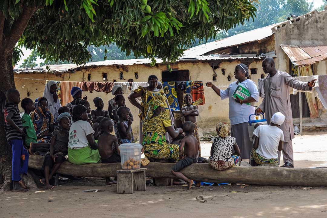Health workers travel and recieve patients as well as educating them on the value of vaccines and benefits of health. Credit: GAVI/2013/Adrian Brooks