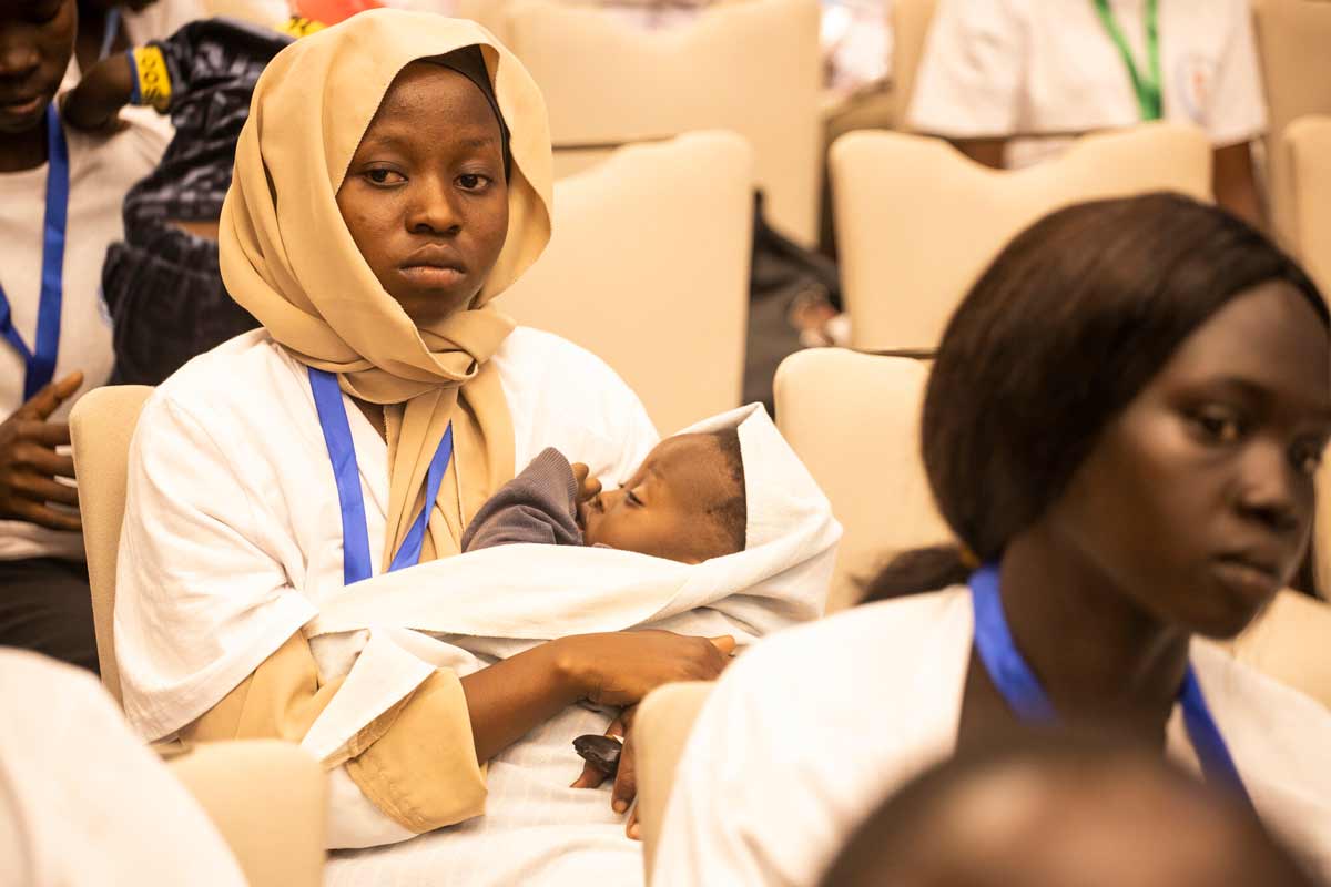 A mother and child during the launch of the malaria vaccine in South Sudan. Credit: Gavi/2024/Achuoth Deng
