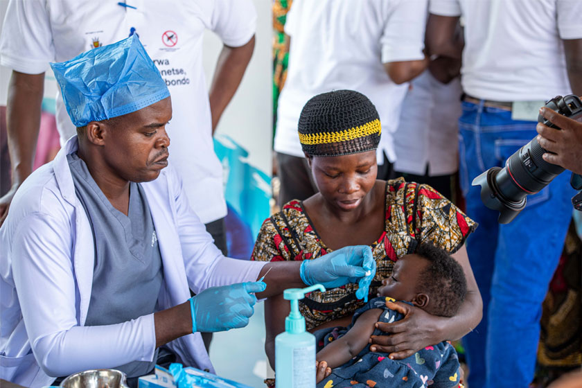 A baby receives a malaria vaccine after the vaccine was introduced into routine immunisation in Burundi earlier this year. Credit: UNICEF
