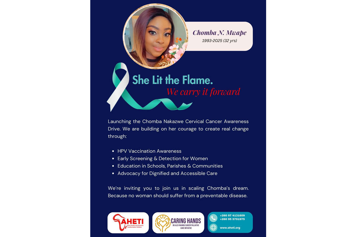 Flyer for the Chomba Nakazwe Cervical Cancer Awareness Drive, advocating for education and awareness. Credit: Africa Health and Economic Transformation Initiative