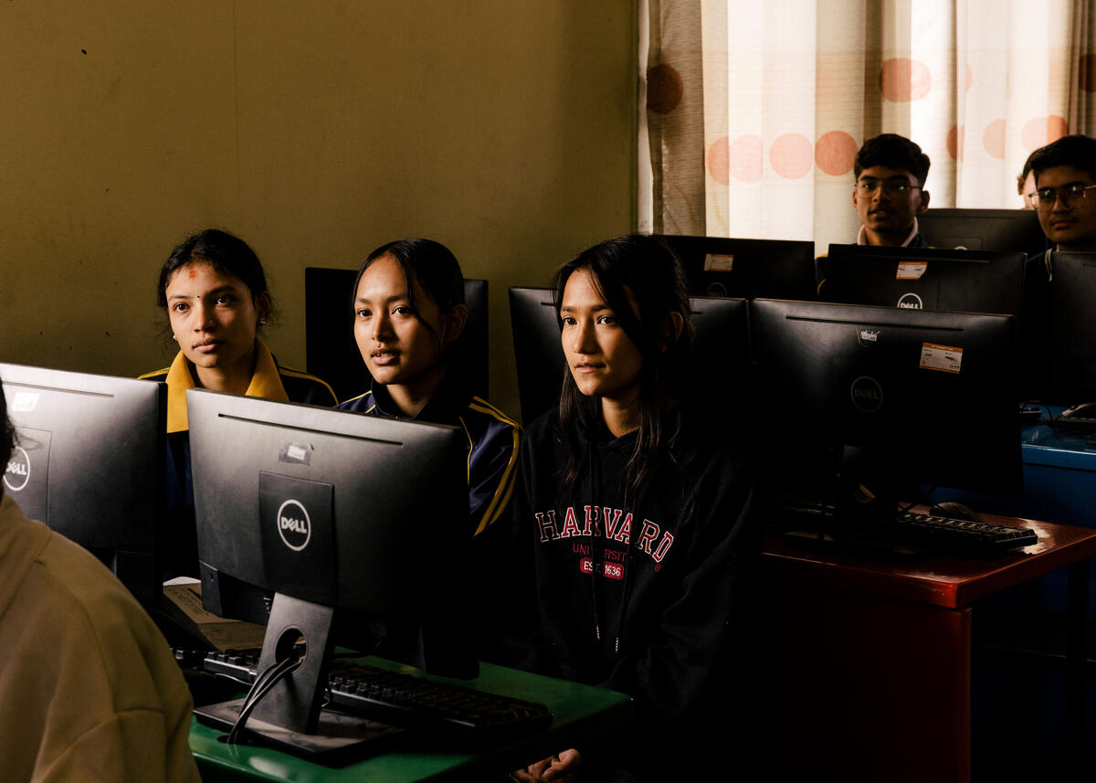 Aniva at school in Kathmandu, preparing for her final exams. Kathmandu. March 9, 2025.