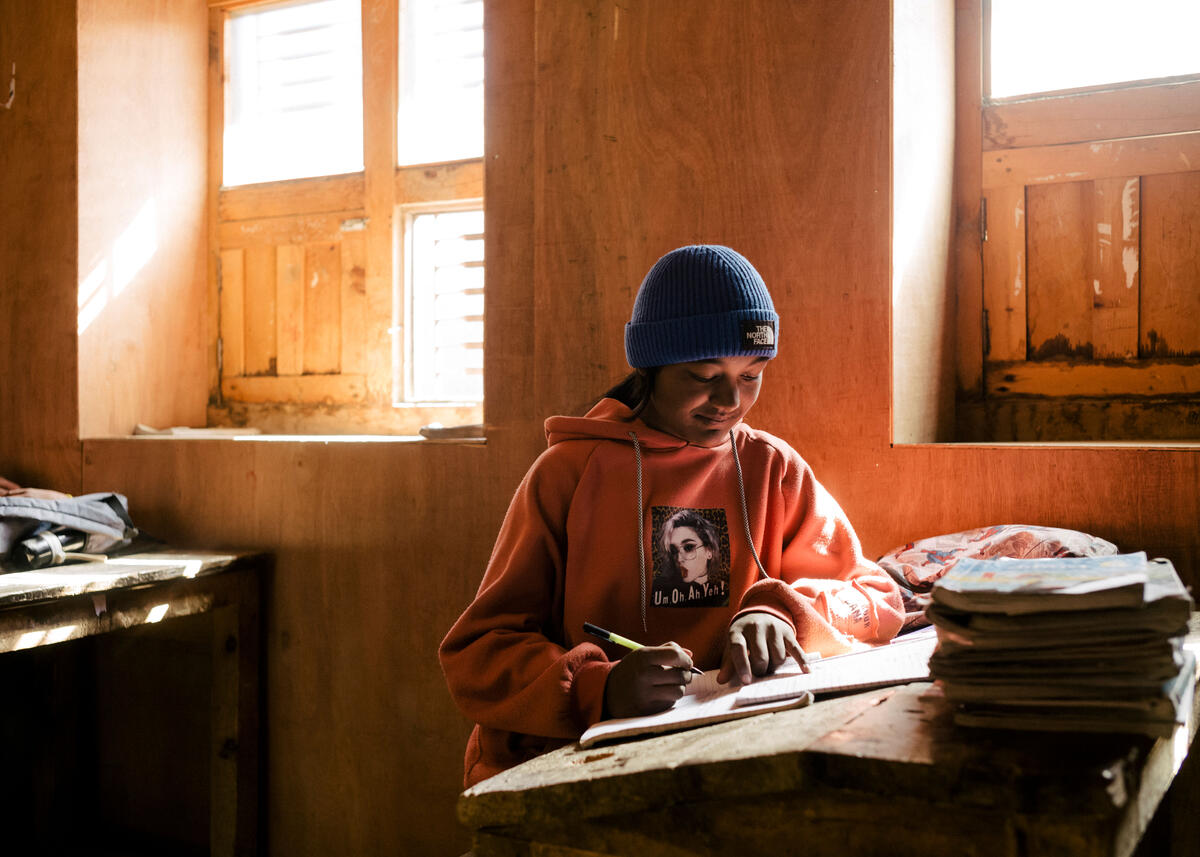 Anjali, 14, at school. Manang, Nepal. March 5, 2025.