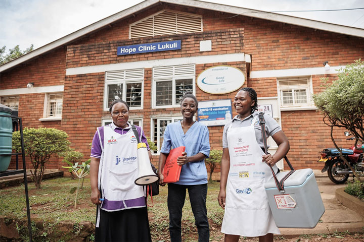Nurses at HOPE Clinic Lukuli head out to the field for the weekly routine immunization outreach in Makindye Division, Kampala, Uganda in March 2024