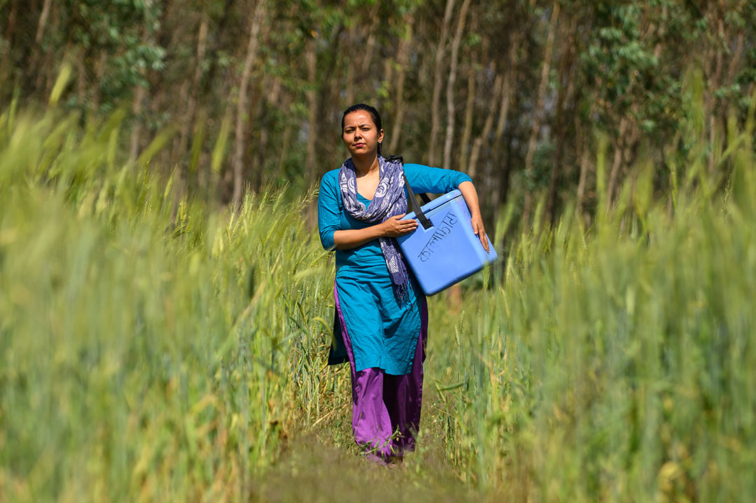 Arju KC, a senior Auxiliary Nurse Midwife (ANM), Kalaphanta Health Post, Narainapur Rural Municipality, Banke. Gavi/2025/Ajay Maharjan