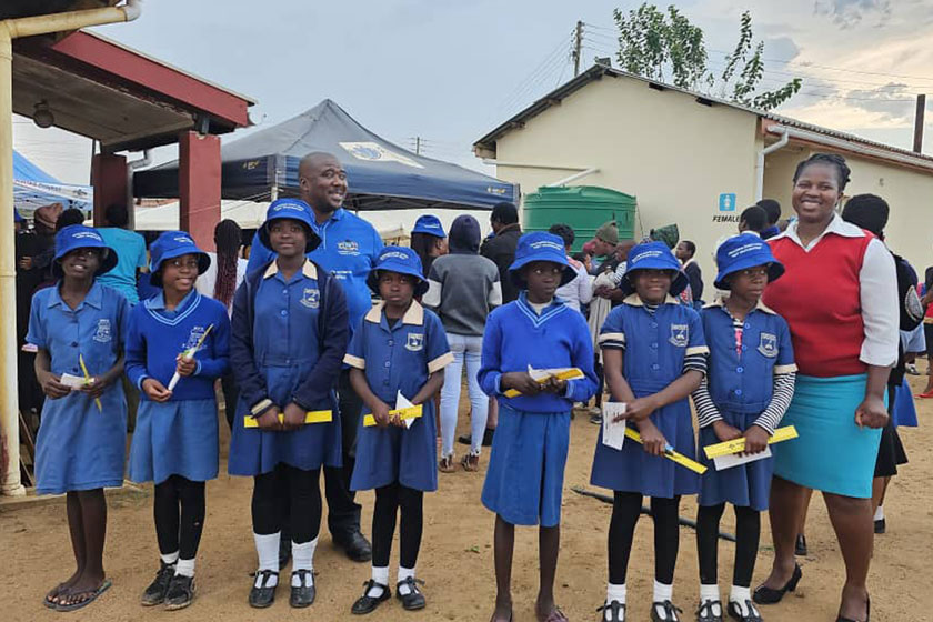 Sister Thuli Magagula with girls after a campaign. Credit: Mpendulo Dlamini, Health Promotion Unit