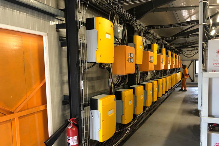 Solar inverters on the wall inside the medical warehouse of Ngapa village clinic, Cabo Delgado province, Mozambique. Credit: Buanamade Assane