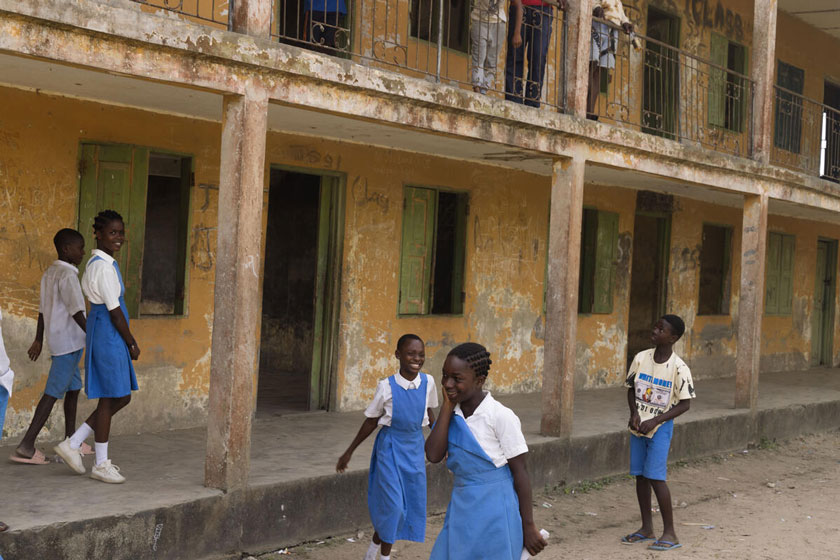 Students at a school in the Onuegbu community. Bayelsa State, Ogbia, Nigeria. December 19, 2024. Credit: Jérôme Sessini