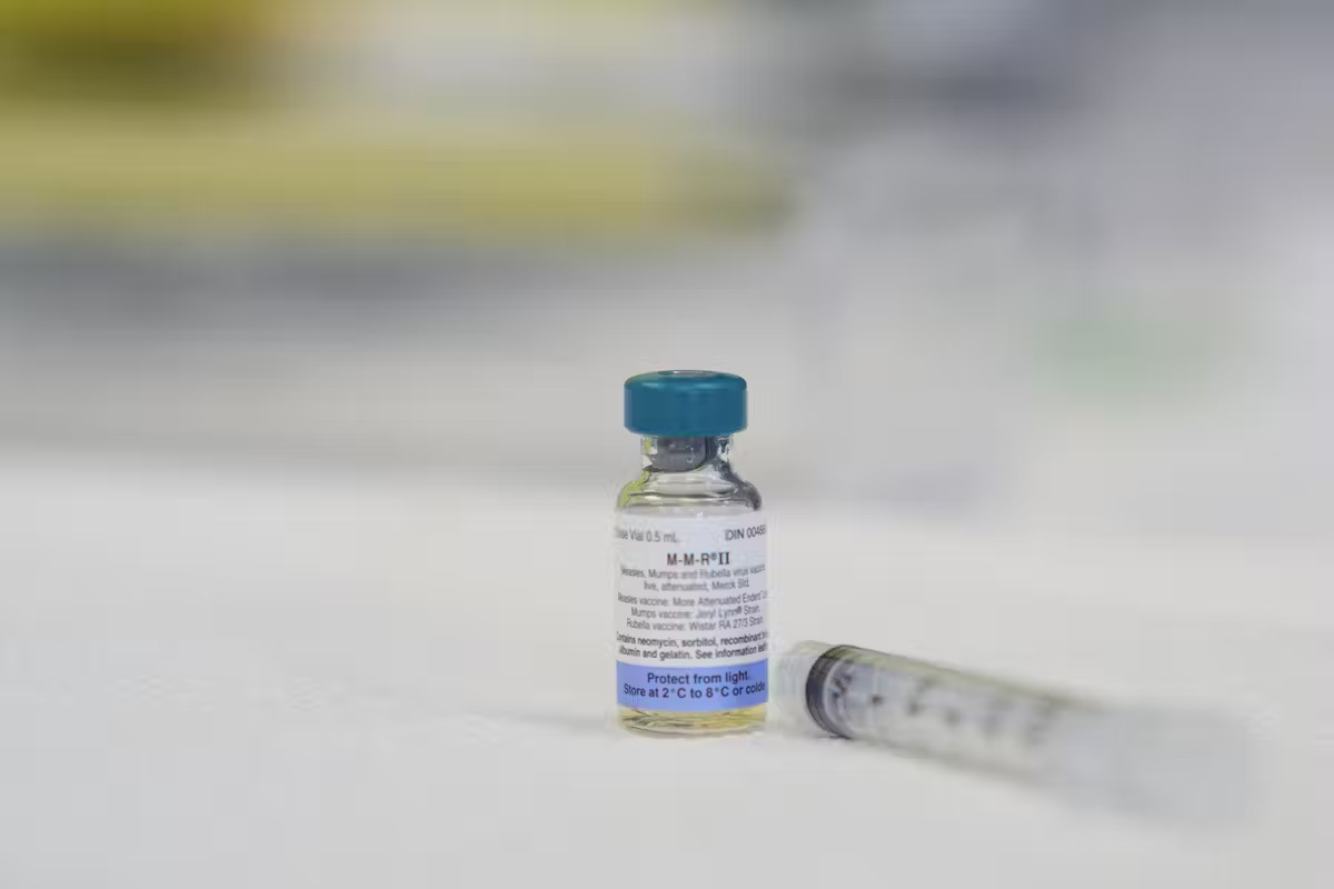 A dose of the measles, mumps and rubella (MMR) vaccination awaits the next patient during a vaccine clinic at Southwestern Public Health in St. Thomas, Ont., during a measles outbreak in March 2025. THE CANADIAN PRESS/Geoff Robins
