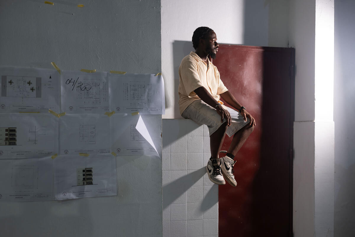 Yem in the School of Architecture, an institution which he considers has saved his life. Health is his most important thing in life, without a healthy body you cannot have healthy thoughts, he says. Yem was vaccinated and lives with his brother in Abidjan. Abidjan, Ivory Coast. June 2025. © Newsha Tavakolian / Magnum Photos
