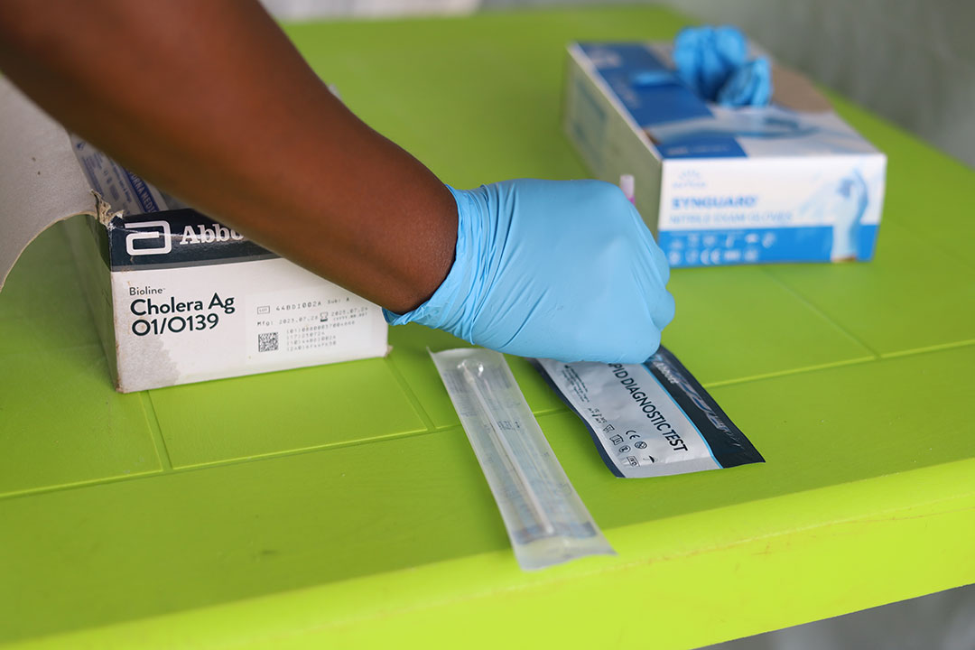 A nurse holds cholera test kits at Zvipiripiri Clinic in Marange, Zimbabwe. Credit: Farai Shawn Matiashe