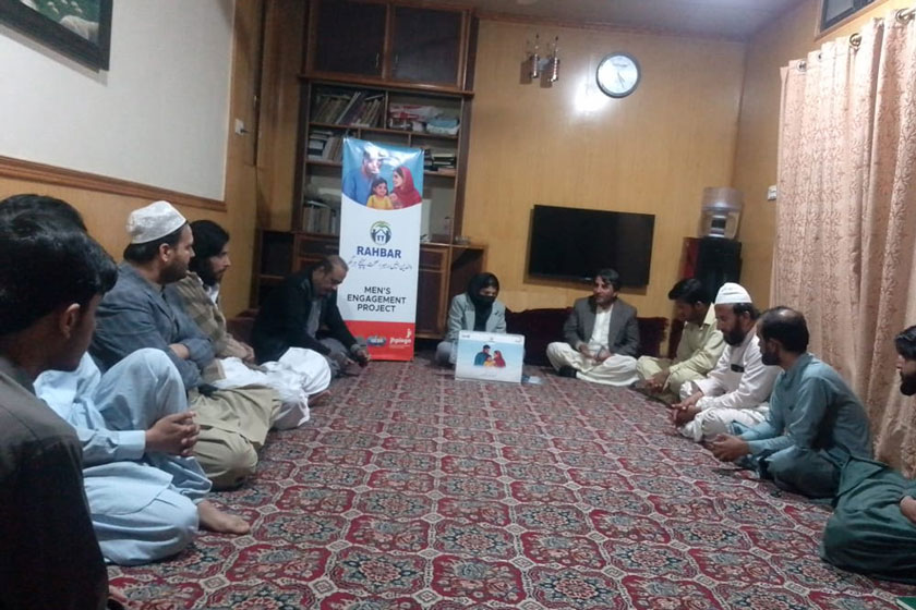 Quetta: A lady mobilizer in Quetta district of Pakistan is leading a session to sensitize men about their responsibility and importance in better child health by improving immunization. (Photo Courtesy Organization for Community and Social Development (OCSD).