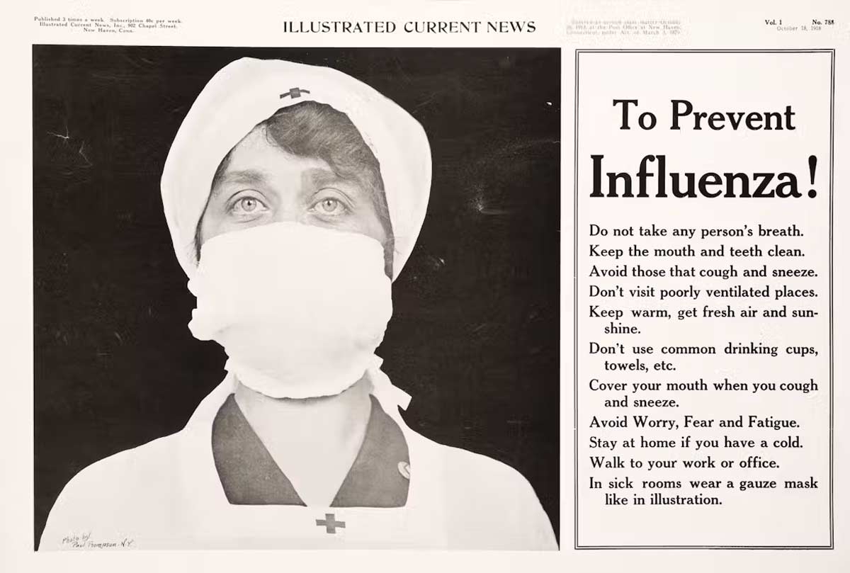 A notice from Oct. 18, 1918, during the Spanish flu pandemic, about protecting yourself from infection. Illustrated Current News/National Library of Medicine, CC BY