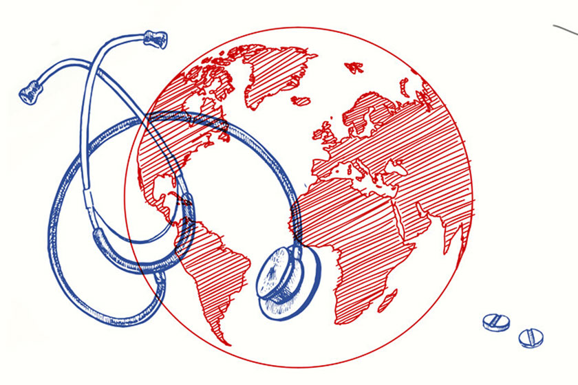 Illustration of a globe and a stethoscope. Credit: LinkedIn